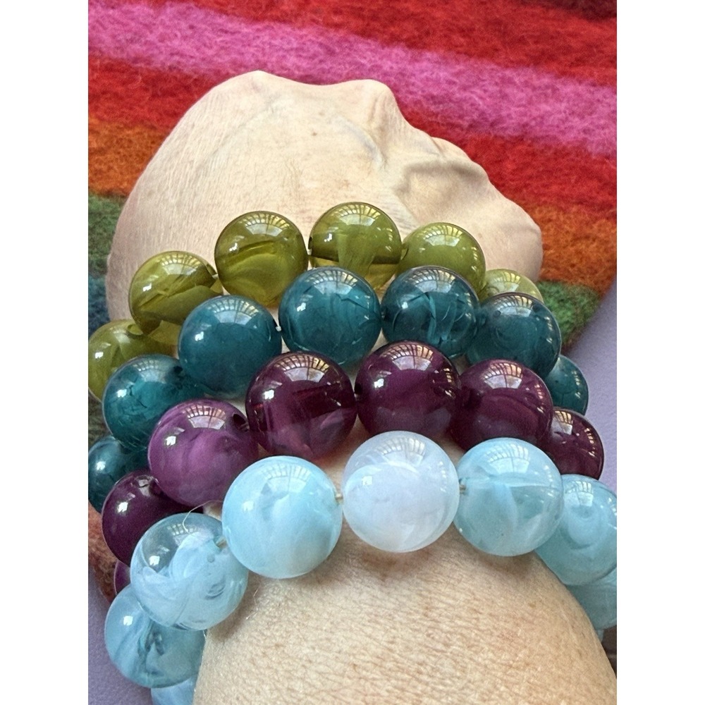 VTG Translucent Acrylic Bead Stretch Bracelet Lot Marbled Chunky Ball Retro Fun